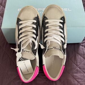 Philippe Model Women's Black and Pink Glitter Sneakers